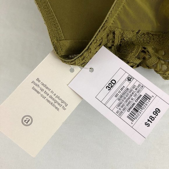 Auden Bra The Radiant Plunge Push-Up Lace Front Closure Lace Overlay Green 32D - Picture 3 of 5